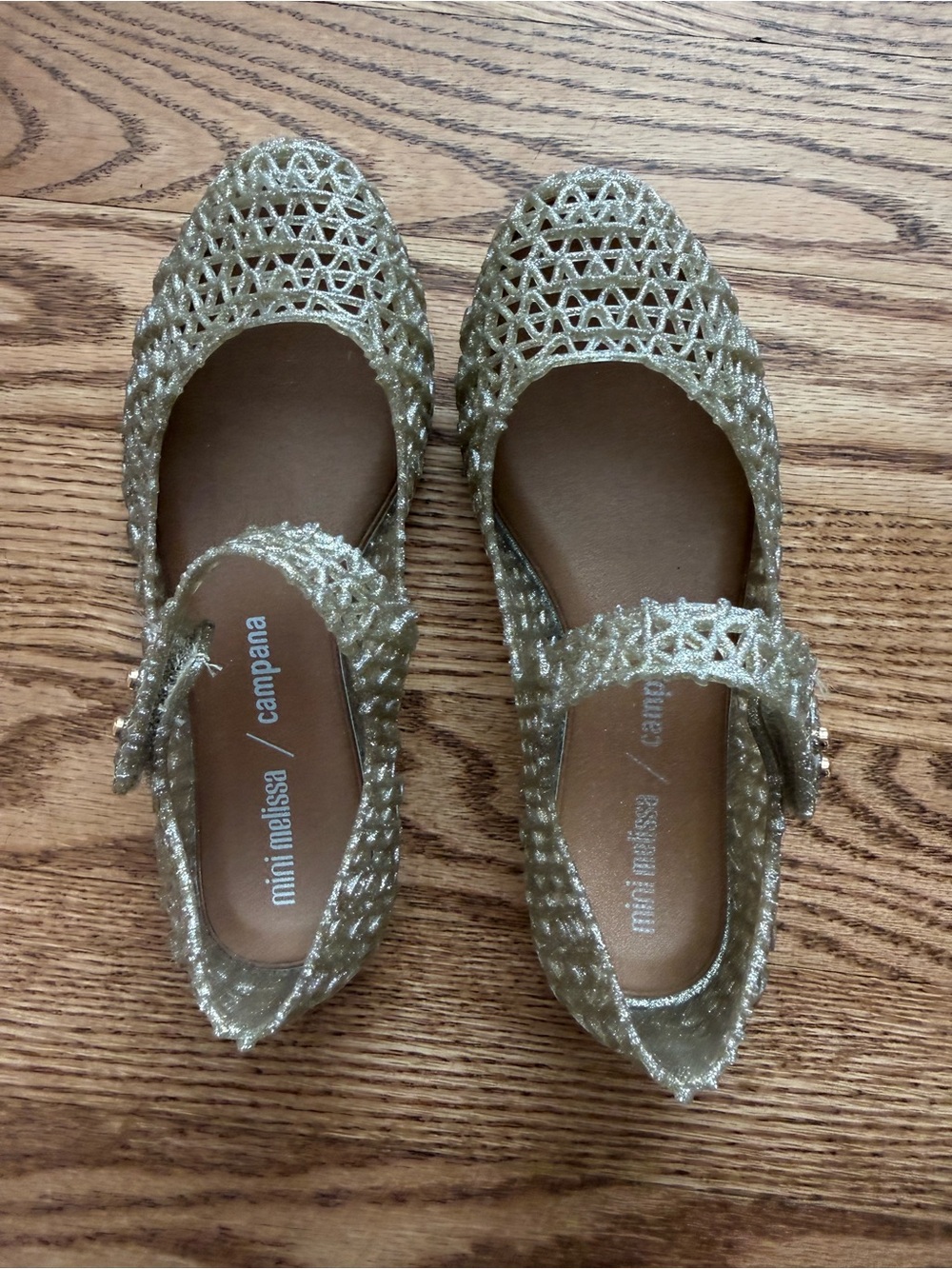 Mini Melissa Gold Glitter Campana Jelly Mary Jane Flats